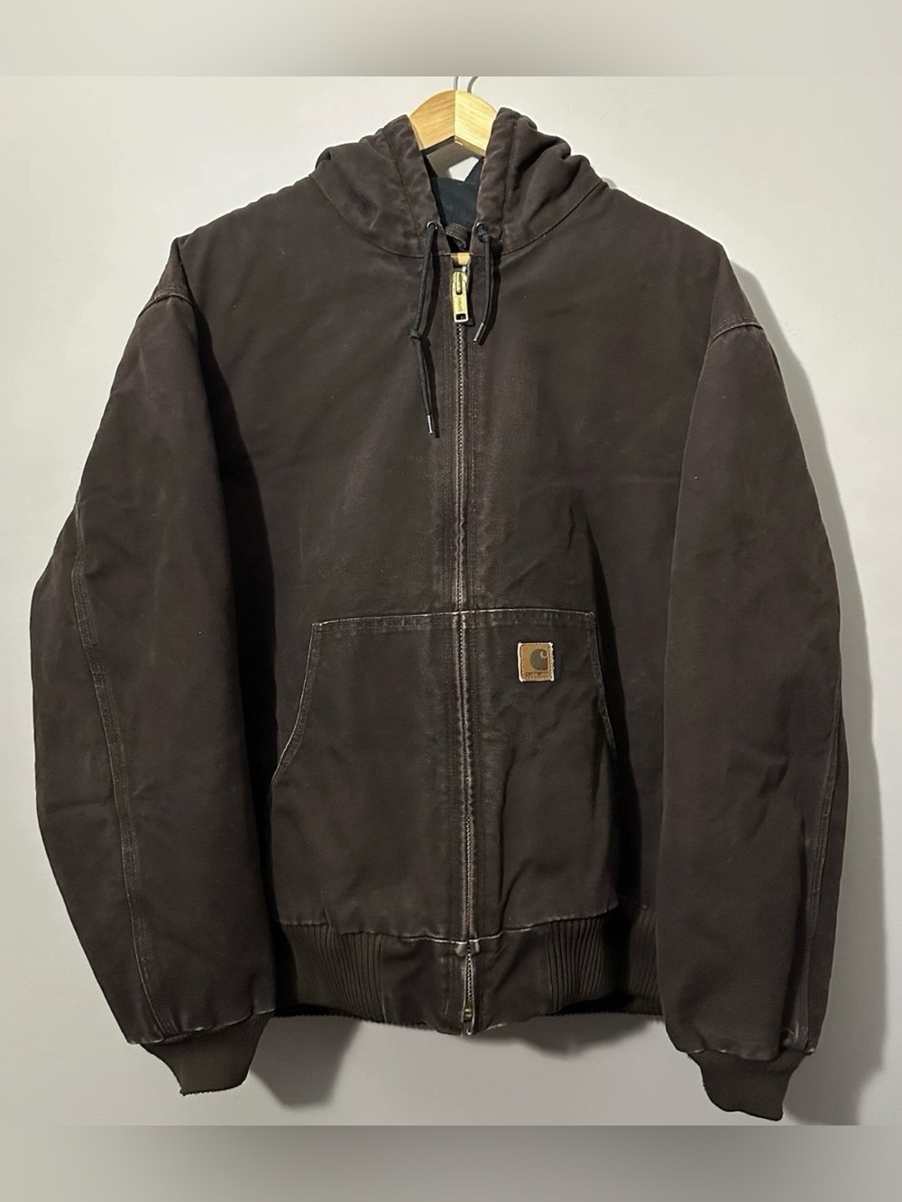 Vintage Carhartt Dark Brown Hooded Active Jacket Mens XL J130 DKB Quilted Lined